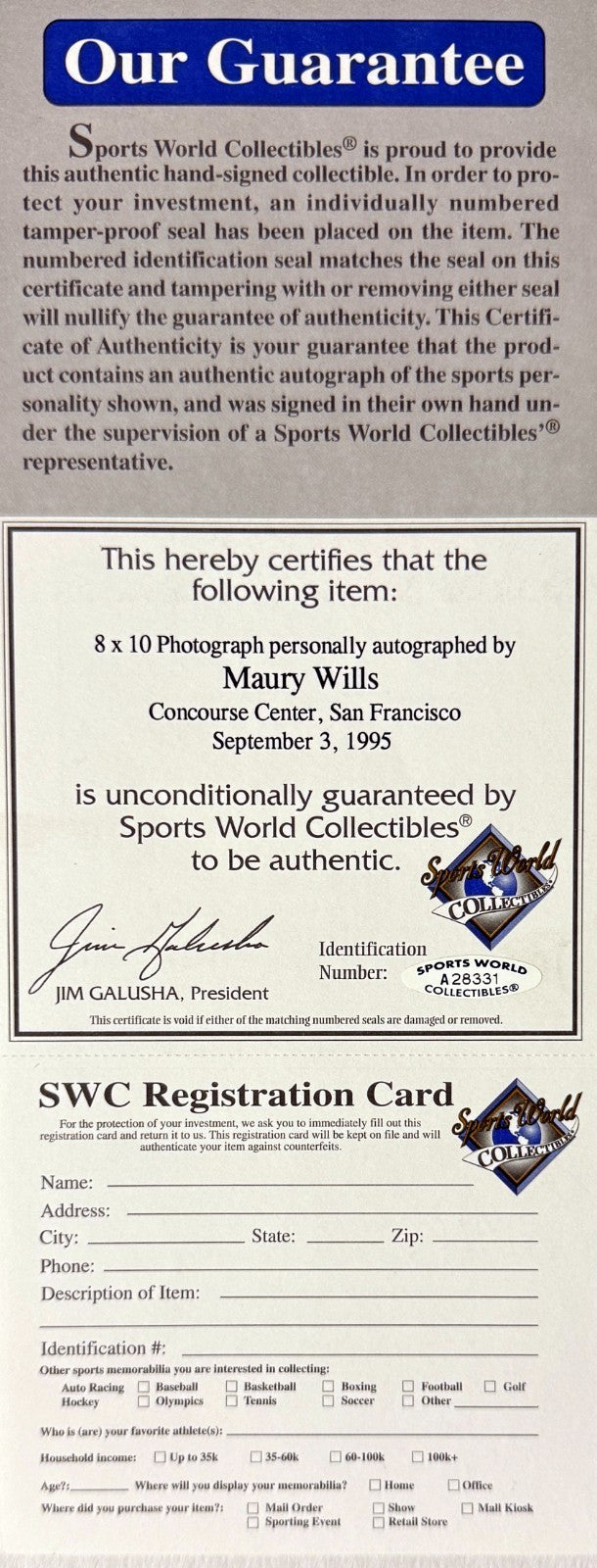 Maury Wills signed LA Dodgers MLB 8x10 Photo minor dings Framed-Sports World COA