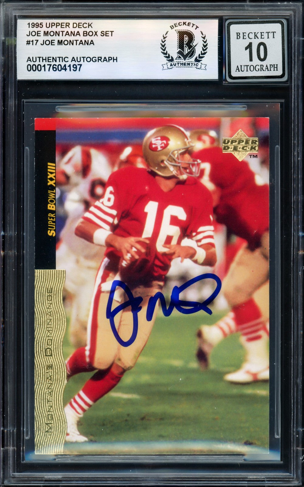 Joe Montana Signed 1995 Upper Deck Card 17 49ers Auto GM 10 Beckett #17604197