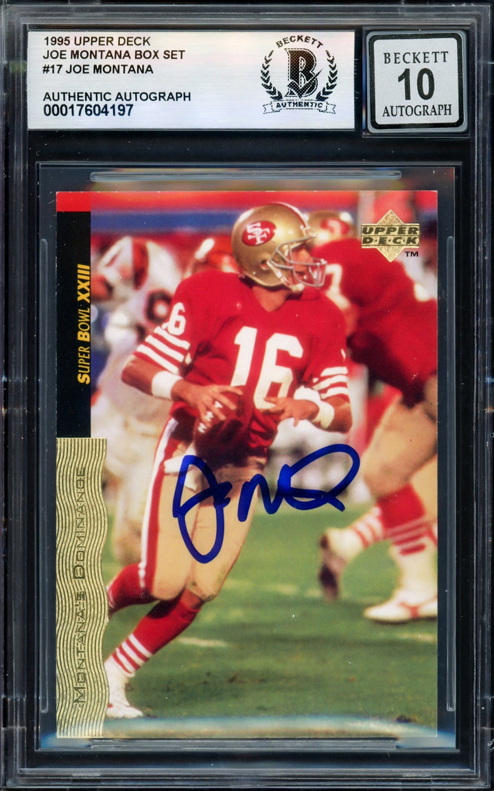 Joe Montana Signed 1995 Upper Deck Card 17 49ers Auto GM 10 Beckett #17604197