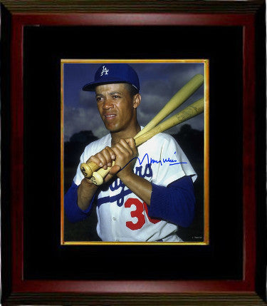 Maury Wills signed LA Dodgers 8x10 Photo Custom Framed (bats on shoulder)