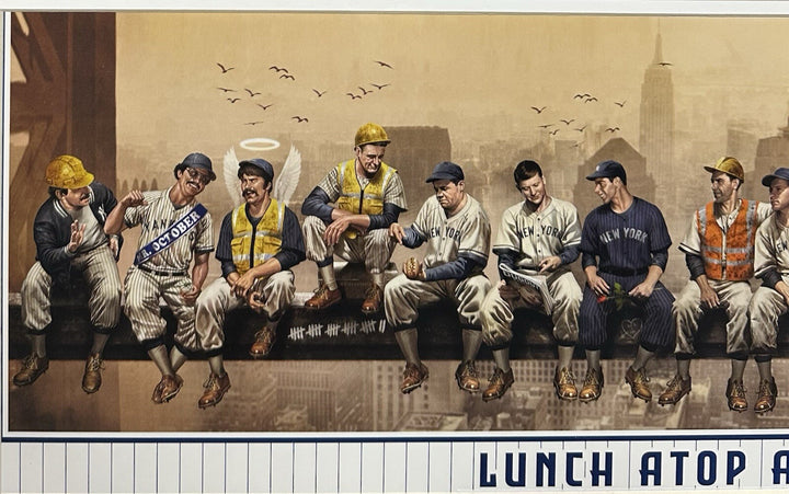 Yankees Lunch Atop Empire 24x8 Framed Litho Photo Jeter Mickey Mantle Babe Ruth