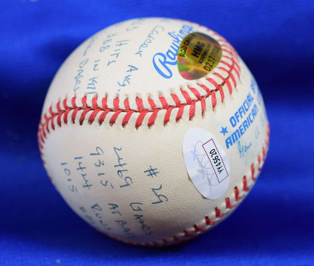 Rod Carew JSA STAT Autographed American League Signed Baseball HOF 91