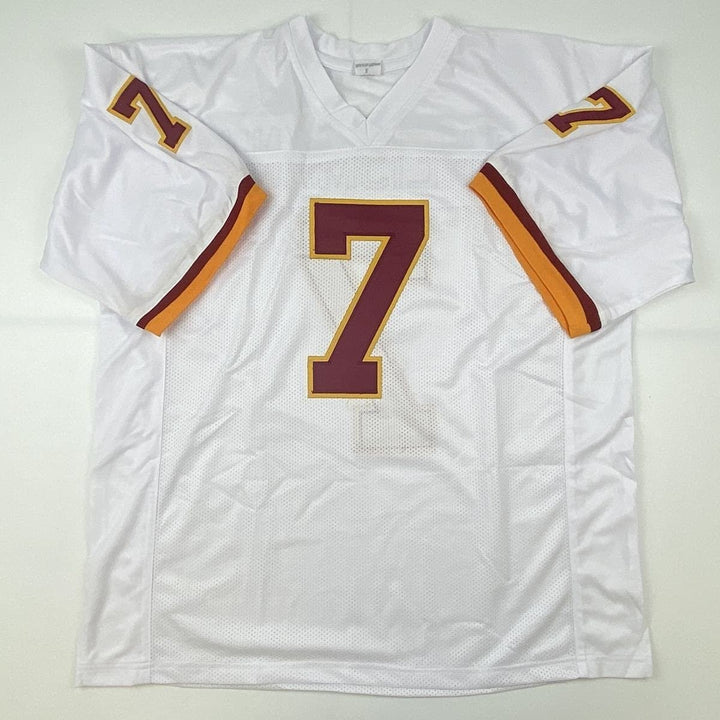Autographed/Signed JOE THEISMANN 83 MVP Washington White Jersey Beckett COA