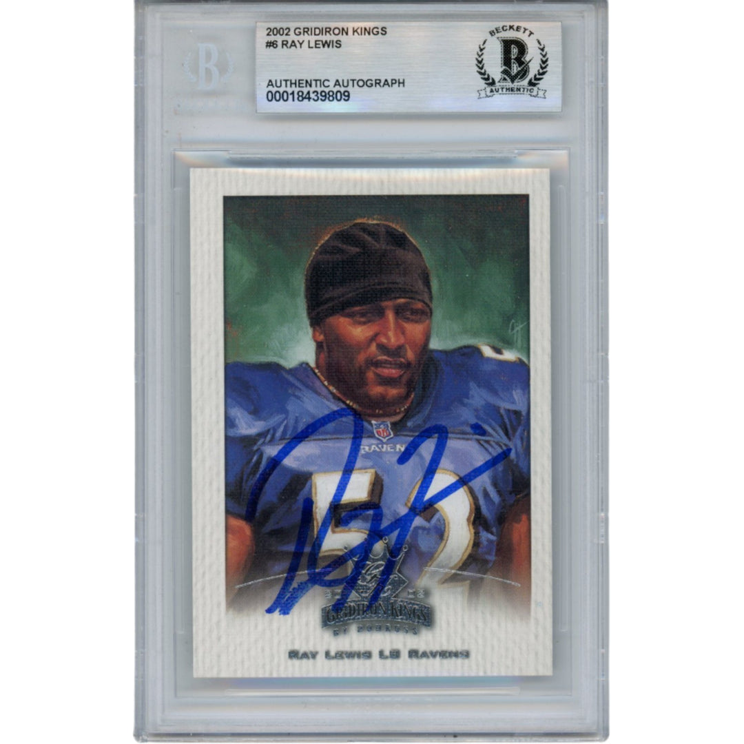 Ray Lewis Autographed 2002 Donruss GridIron Kings #6 Trading Card Beckett 53456