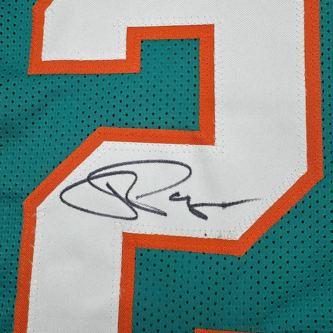 Framed Autographed/Signed Jordan Poyer 35x39 Miami Teal Jersey Beckett COA