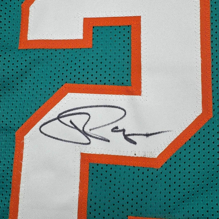 Framed Autographed/Signed Jordan Poyer 35x39 Miami Teal Jersey Beckett COA