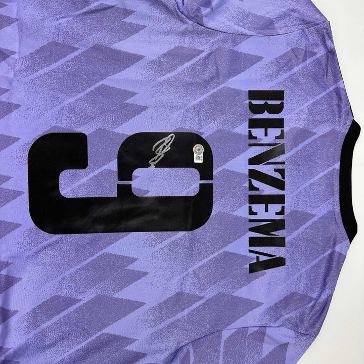 Autographed/Signed Karim Benzema Real Madrid 2022-23 Purple Jersey BAS COA