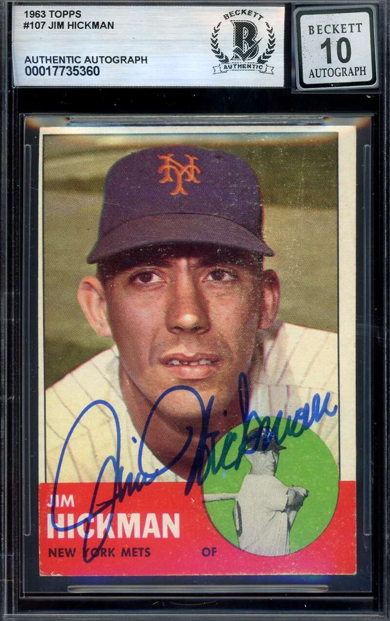 Jim Hickman Gem Mint 10 Beckett BAS Signed 1963 Topps Autograph