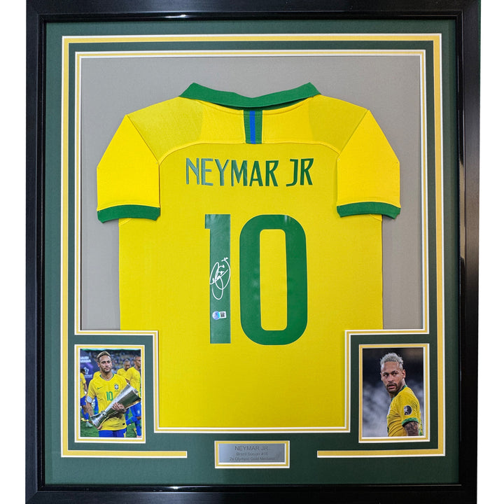 Framed Autographed/Signed Neymar Jr. 35x39 Brazil Soccer Jersey Beckett BAS COA