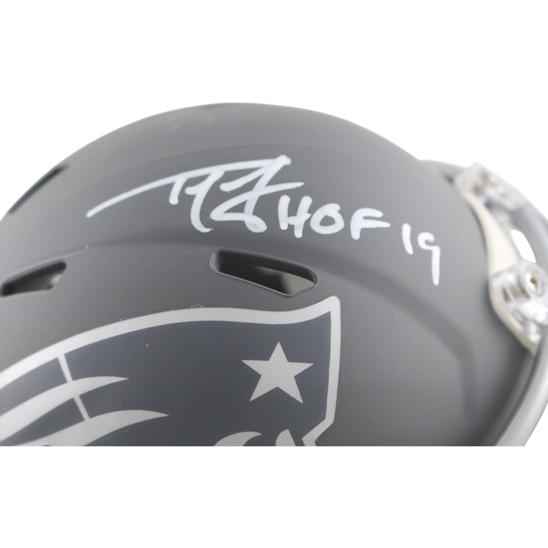 Ty Law Autographed New England Patriots Slate Mini Helmet HOF Beckett 54284