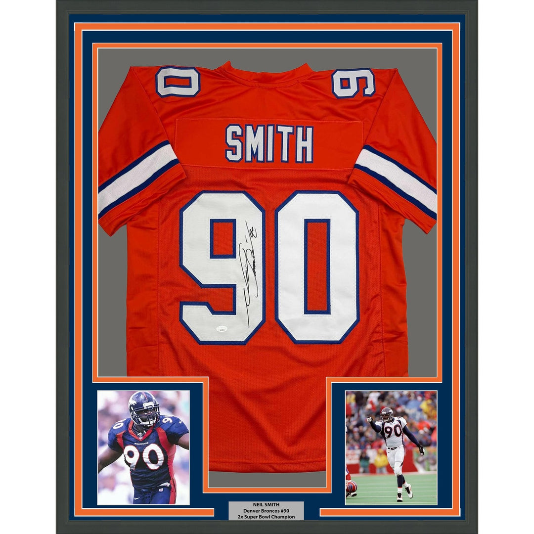 Framed Signed Neil Smith 35x39 Denver Retro Orange Jersey JSA COA