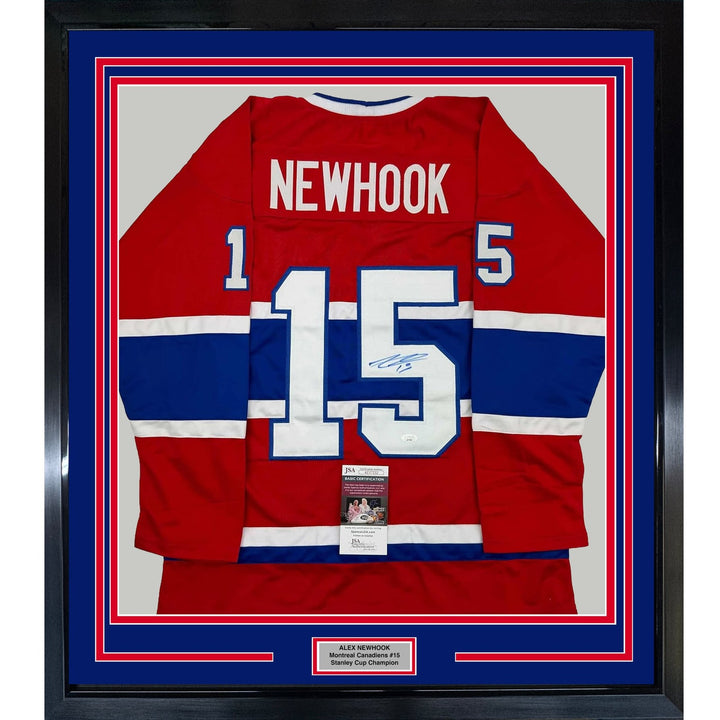 Framed Autographed/Signed Alex Newhook 35x39 Montreal Red Jersey JSA COA