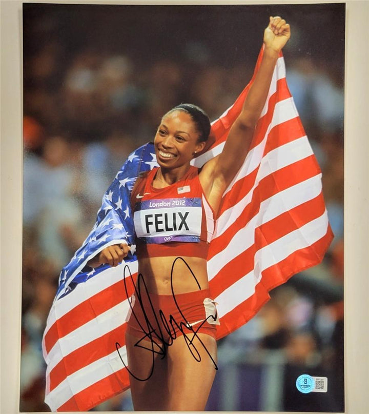 Allyson Felix signed 11x14 Photo USA Olympics Track autograph ~ Beckett BAS