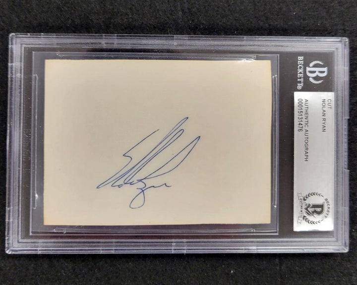 Nolan Ryan signed cut index card autograph slab Hall of Fame ~ Beckett BAS
