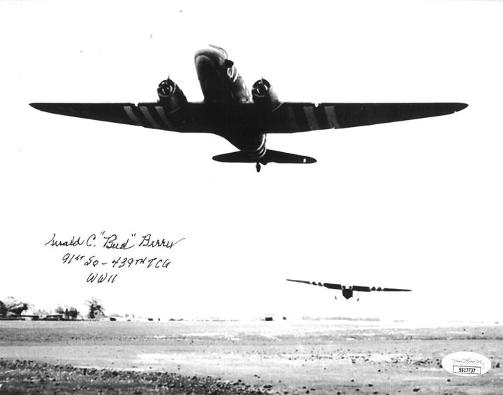 Gerald “Bud” Berry signed WWII 91st Squadron/439th TCG 8x10 Photo C-47 Pilot JSA