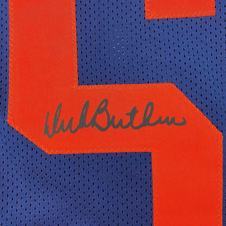 Framed Facsimile Autographed Dick Butkus 33x42 Blue Reprint Laser Auto Jersey