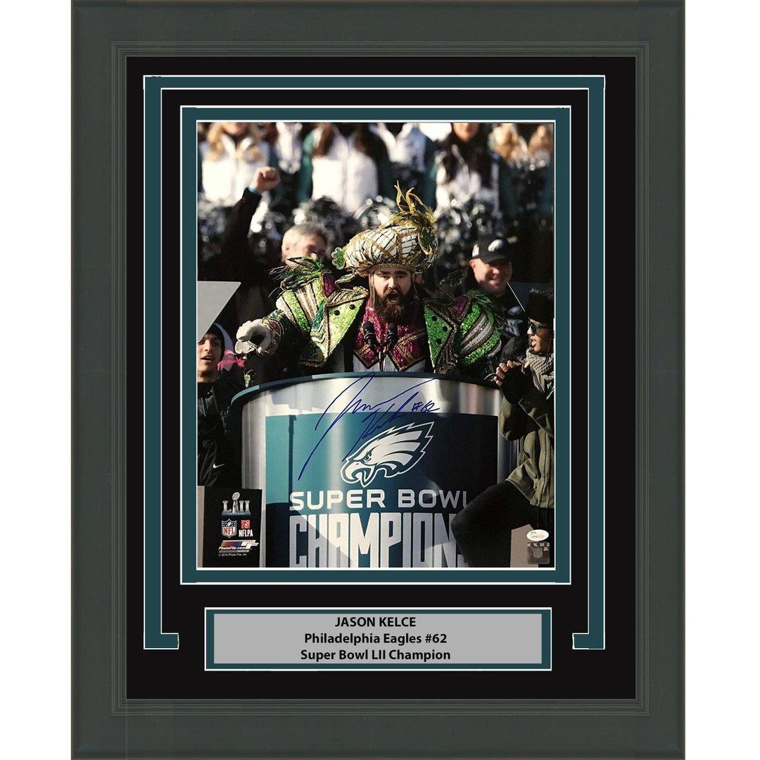 Framed Autographed/Signed Jason Kelce Super Bowl Eagles 16x20 Photo PSA COA