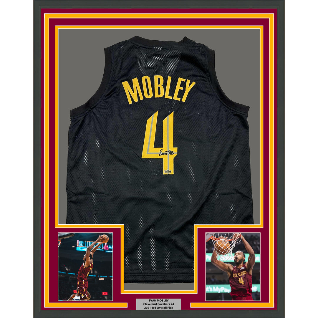 Framed Facsimile Autographed Evan Mobley 35x39 Black Reprint Laser Auto Jersey