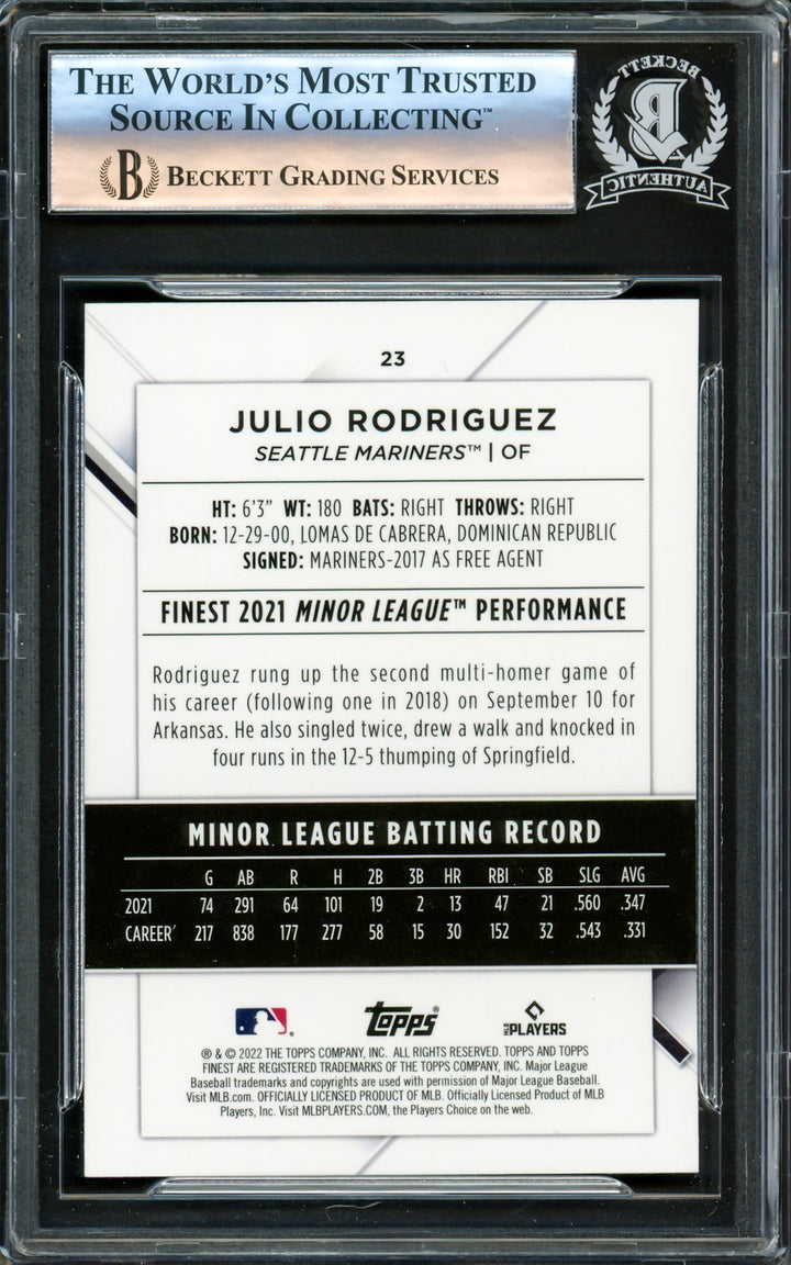 Julio Rodriguez Auto Signed 2022 Topps Finest RC 23 Seattle Mariners Beckett