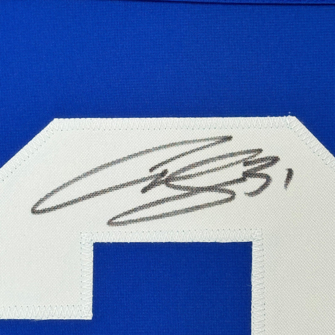 Framed Autographed/Signed Curtis Joseph 35x39 Toronto Blue Jersey JSA COA