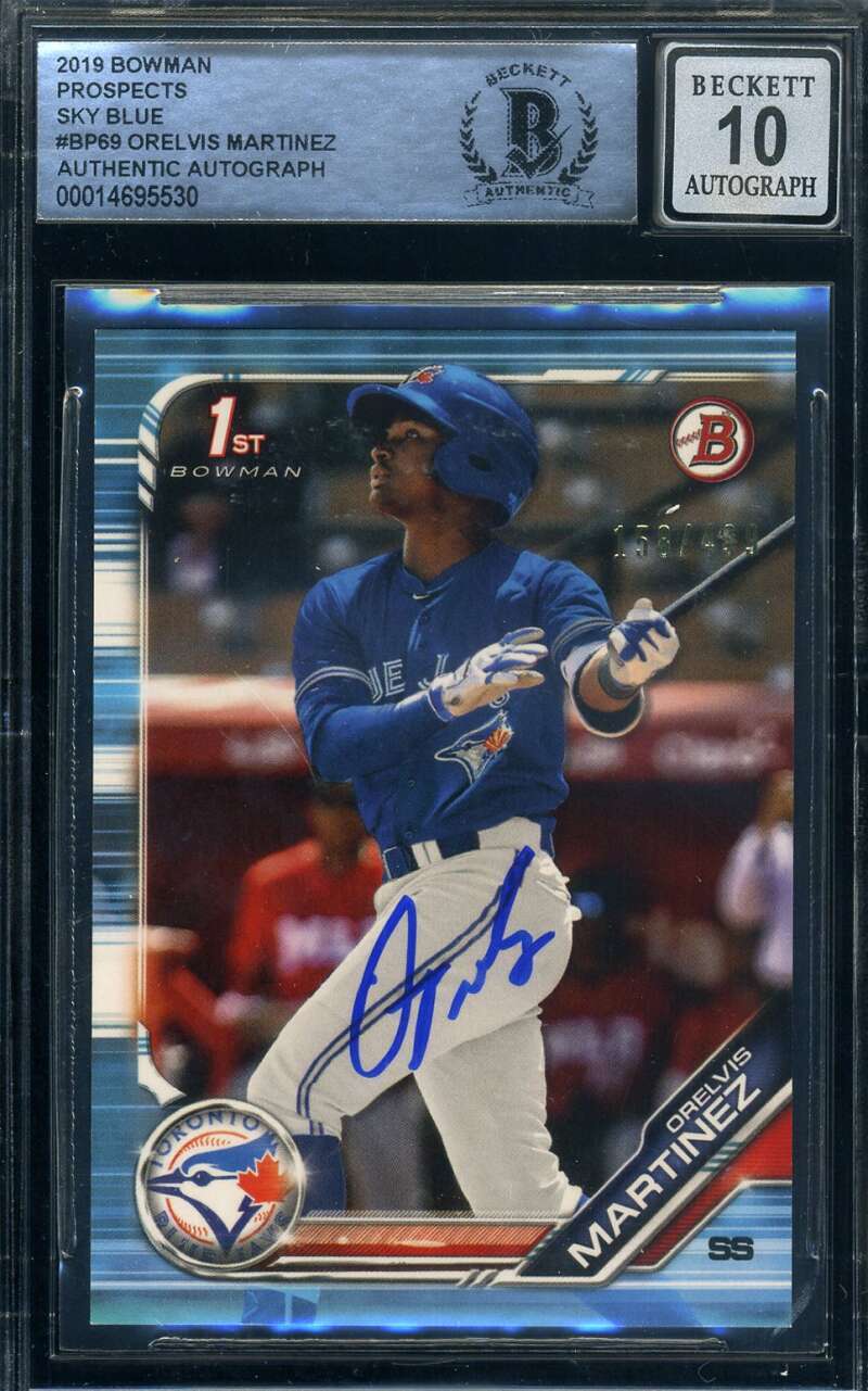 Orelvis Martinez Gem Mint 10 Beckett Signed 2019 Bowman Prospects Sky Blue Rooki