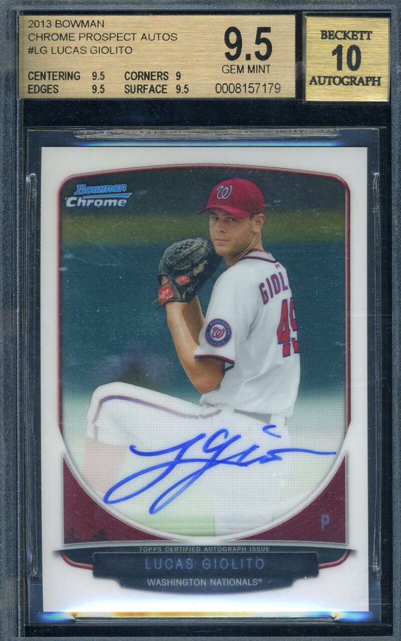 Lucas Giolito Gem Mint 10 Beckett 9.5 BAS Signed 2013 Bowman Chrome Prospect