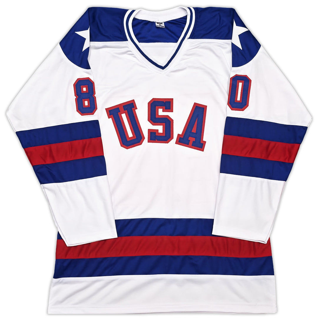 1980 Team USA Miracle on Ice Auto White Jersey Miracles? 18 Sig Eruzione Beckett
