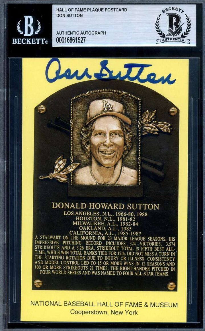Don Sutton Beckett BAS Signed Gold Hall of Fame Plaque Autograph
