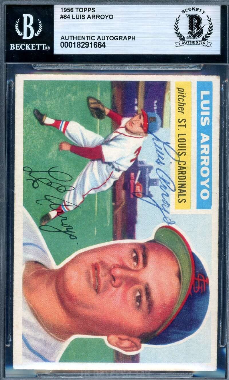 Luis Arroyo Beckett BAS Signed 1956 Topps Rookie Autographed