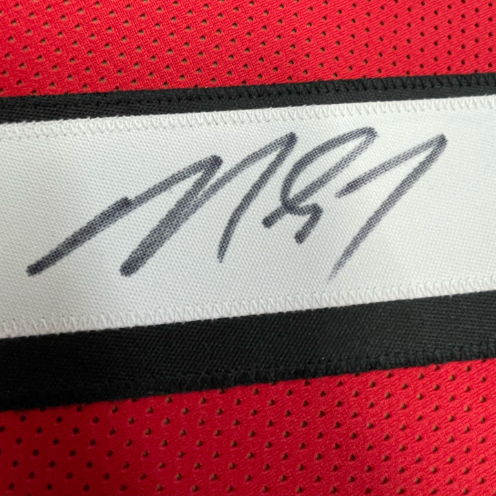 FRAMED Autographed/Signed MICHAEL MIKE VICK 33x42 Atlanta Red Jersey PSA/DNA COA