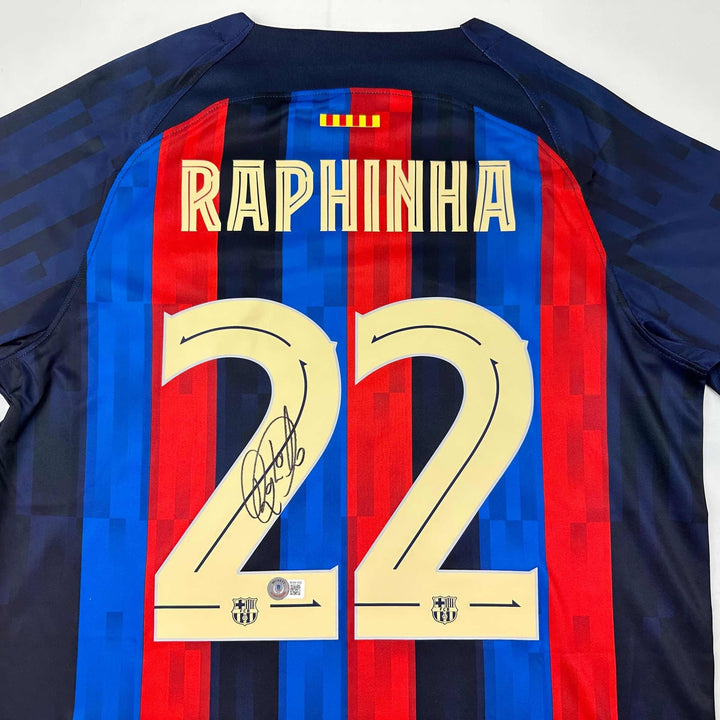 Autographed/Signed Raphinha Raphael Belloli FC Barcelona Blue Jersey Beckett COA