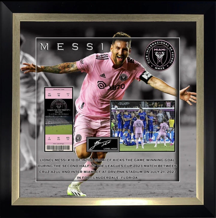 Lionel Messi Framed 3D Photo Facsimile Auto Inter Miami 1st Game Replica Ticket