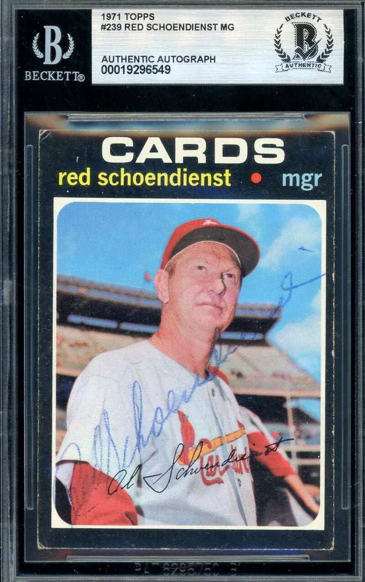 Red Schoendienst Beckett BAS Vintage Signed 1971 Topps Autograph Cardinals