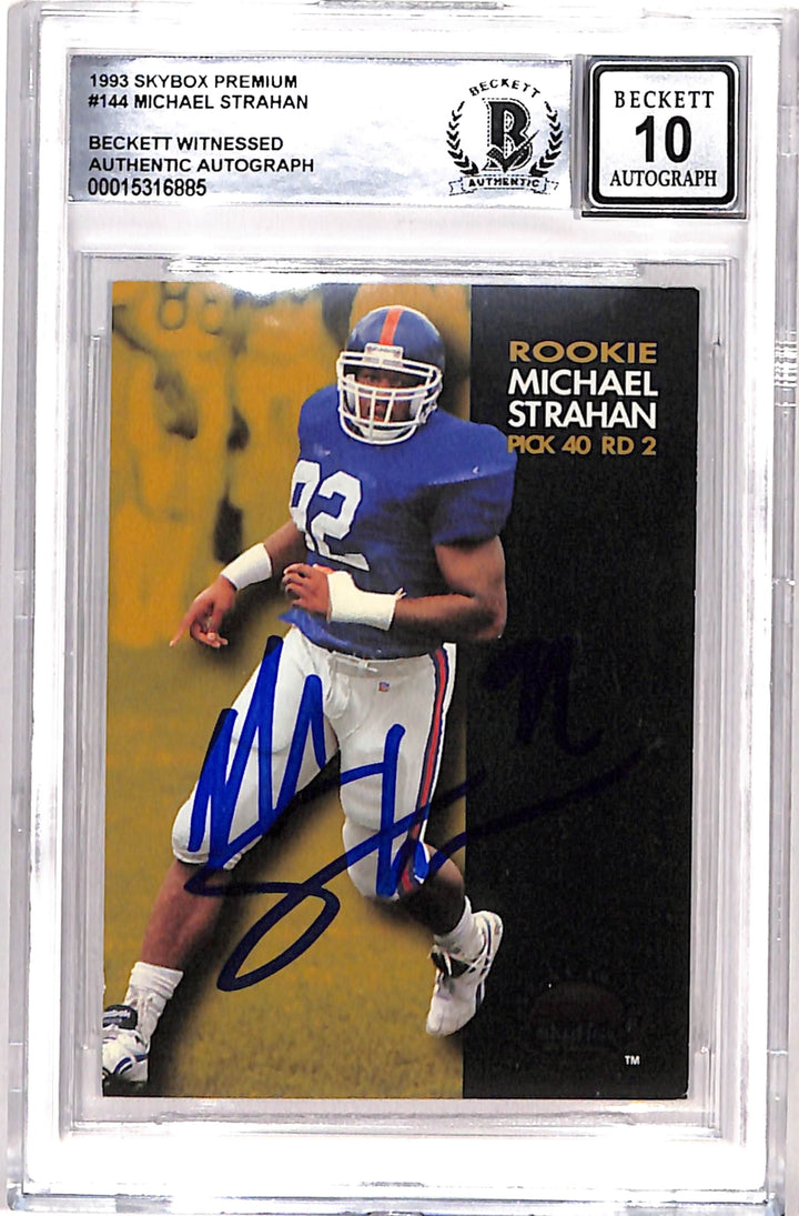 Michael Strahan Signed 1993 Skybox #144 Card 10 Auto Beckett 42727