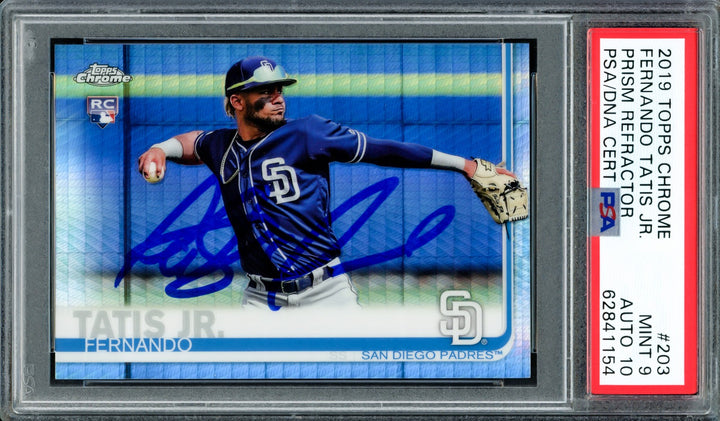 Fernando Tatis Jr Auto 2019 Topps Chrome Prism Refractor RC 203 PSA 9 Sig 10 DNA