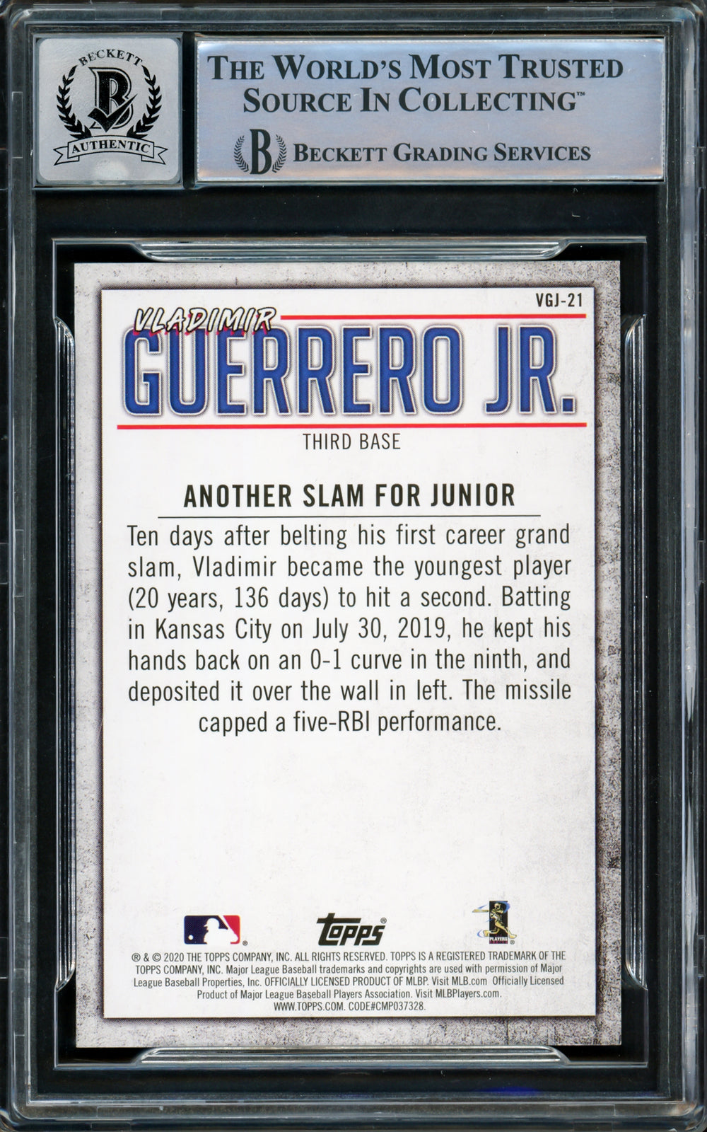 Vladimir Guerrero Jr. 2020 Topps Highlights Card Gem 10 Auto Beckett