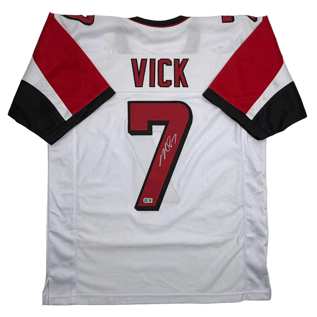 Autographed/Signed MICHAEL MIKE VICK Atlanta White Football Jersey PSA/DNA COA