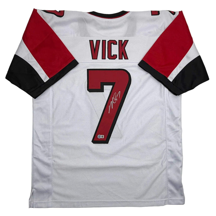Autographed/Signed MICHAEL MIKE VICK Atlanta White Football Jersey PSA/DNA COA