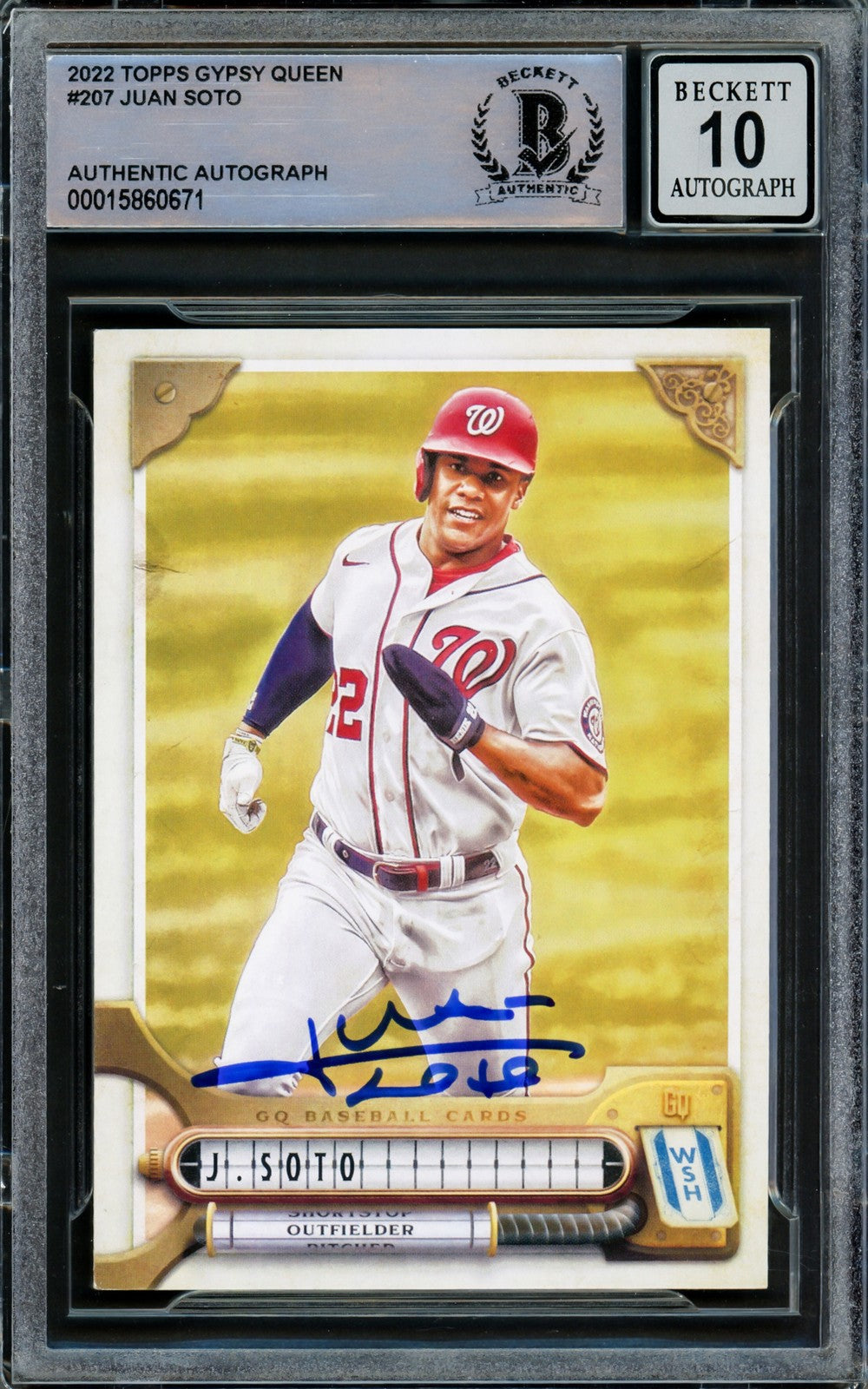 Juan Soto Signed 2022 Topps Gypsy Queen Card 207 Mets Auto GM 10 Beckett