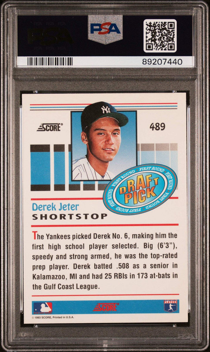 Graded 1993 Score Derek Jeter #489 Rookie RC Baseball Card PSA 9 Mint