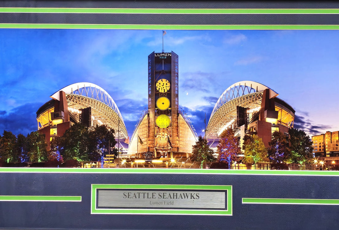 Unsigned Framed 12x36 Panoramic Photo Seattle Seahawks Seattle Night Shot