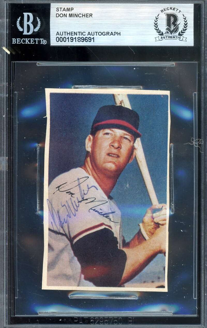 Don Mincher Beckett BAS Signed 1969 Dell Photo Stamp Autograph