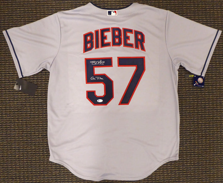 Cleveland Indians Shane Bieber Signed Gray Nike Jersey Size L "Go Tribe" Beckett