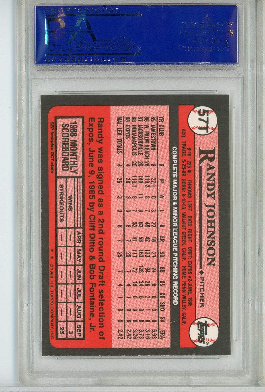 Graded 1989 Topps Traded Randy Johnson #57TTTT Rookie RC Baseball Card PSA 9