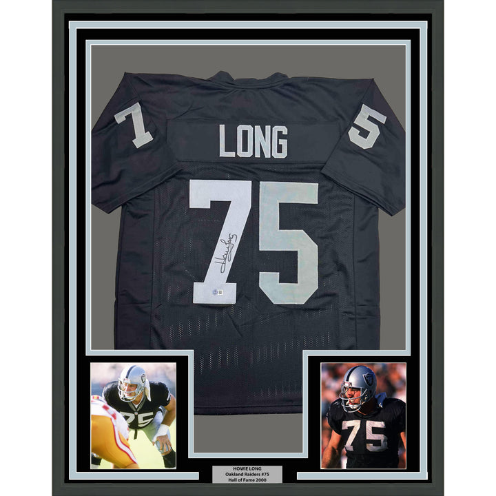 Framed Autographed/Signed Howie Long 35x39 Oakland White Jersey Beckett BAS COA