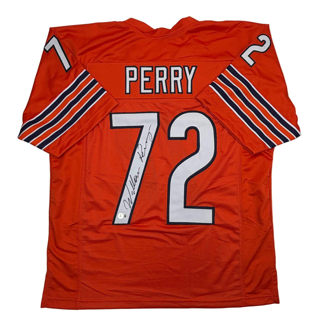 Autographed/Signed William Perry The Refrigerator Chicago Orange Jersey JSA COA