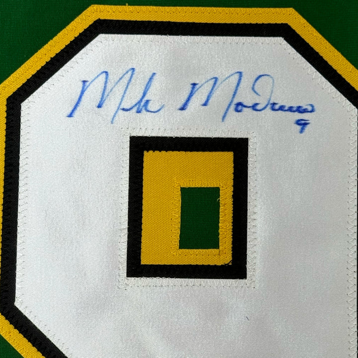 Framed Autographed/Signed Mike Modano HOF 33x42 Minnesota Green Jersey BAS COA