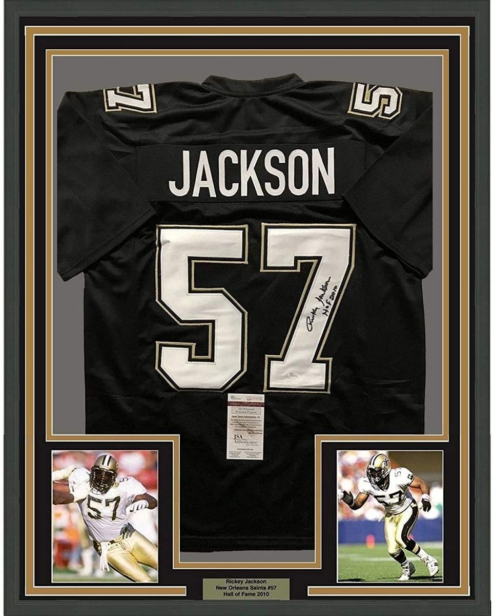 Framed Signed Rickey Jackson 35x39 New Orleans Saints Black Jersey JSA COA