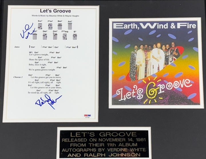 Earth Wind & Fire Let's Groove Signed Framed Sheet Music White Johnson Auto PSA