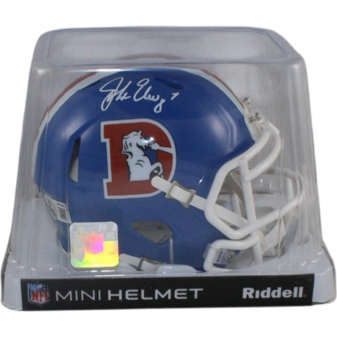 John Elway Autographed Denver Broncos TB Mini Helmet Beckett Witness 55218